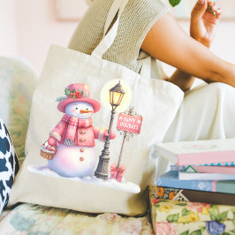 Happy Holidays Snowman Tote Bag Tygkasse