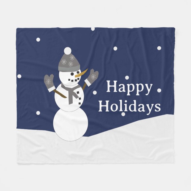 Happy Holidays Snowman with mittens Fleecefilt (Framsidan (Horisontell))