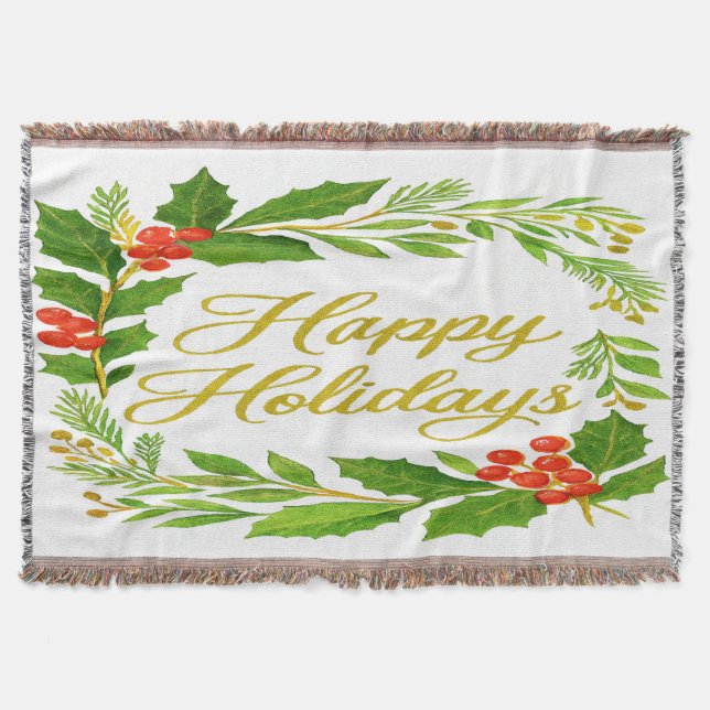 'Happy Holidays' Throw Blanket Filt (Framsidan)