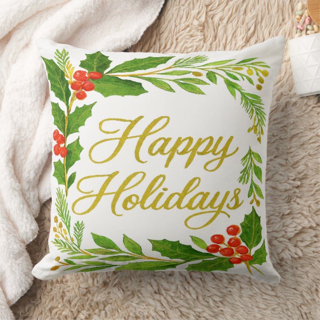 'Happy Holidays' Throw Pillow Kudde (Filt)