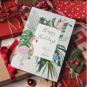 Happy Holidays Tropical Flamingo Postcard Helg Vykort