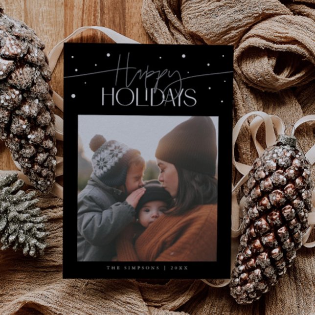 Happy Holidays Typography Black Photo Julkort (Skapare uppladdad)