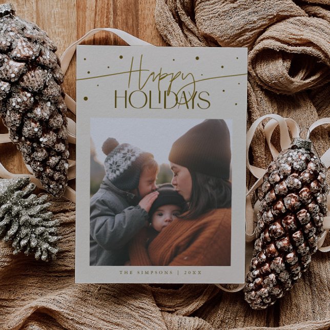 Happy Holidays Typography Cream Photo Julkort (Skapare uppladdad)