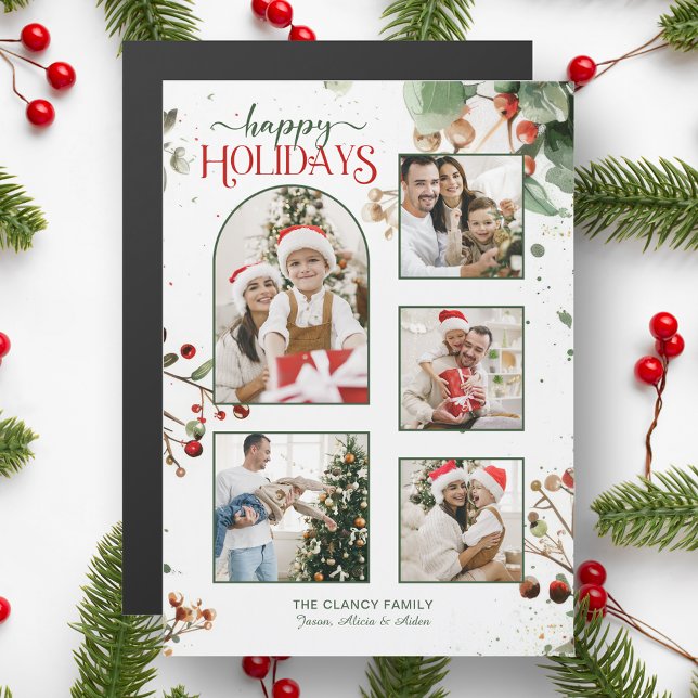 Happy Holidays Watercolor Holly Botanical 5 Photo (Skapare uppladdad)