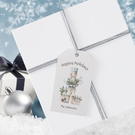 Happy Holidays Watercolor Nutcracker Family Name Presentetikett