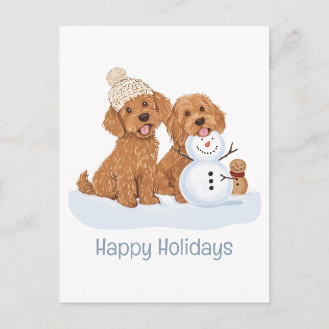 Happy Holidays Winter Goldendoodle Dog Snowman Vykort (Framsida)