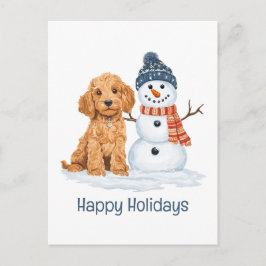 Happy Holidays Winter Goldendoodle Dog Snowman Vykort