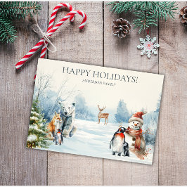 Happy Holidays Winter Wonderland Animals Card Julkort