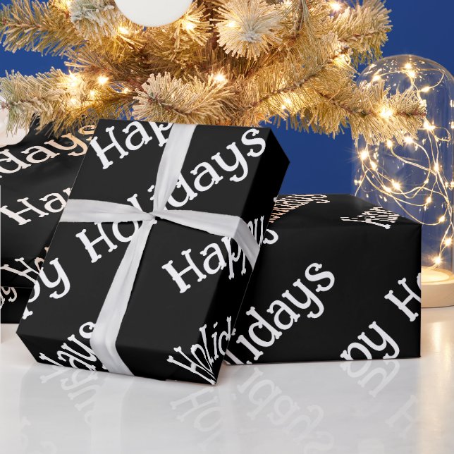 Happy Holidays Wrapping Black Presentpapper (Helgdagar)