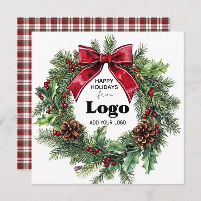 Happy Holidays Wreath Business Logo Bulk Custumer Julkort (Fram/baksida)