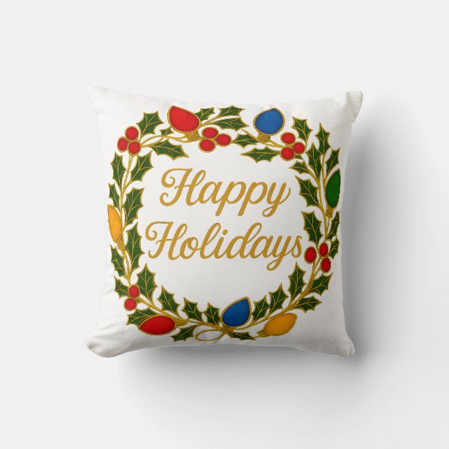 Happy Holidays Wreath Christmas Lights and Holly Kudde (Framsida)