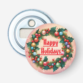 Happy Holidays Wreath Colourful Christmas Snow Flasköppnare