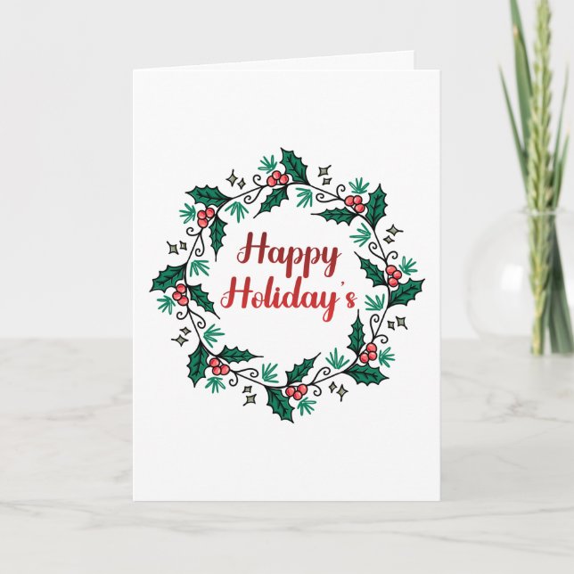 Happy Holiday's Wreath Folded Greeting Card Kort (Framsida)