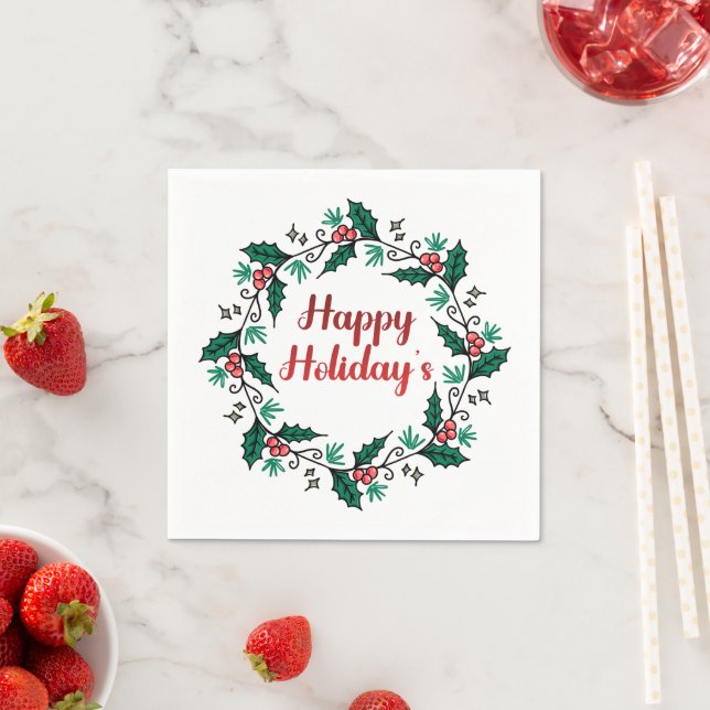 Happy Holiday's Wreath Paper Napkin Pappersservett (Insitu)