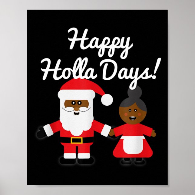 Happy Holla Days Santa And Mrs Claus Black Christm Poster (Framsidan)