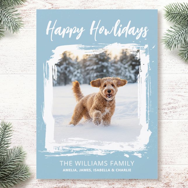 Happy Howlidays Dog Custom Photo Christmas Blue Julkort (Skapare uppladdad)