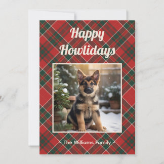 Happy Howlidays Dog Red Green Plaid Christmas Julkort