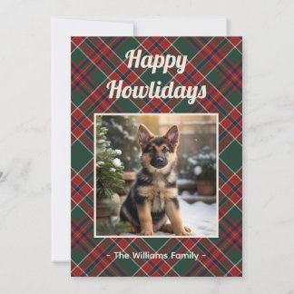 Happy Howlidays Dog Red Green Plaid Christmas Julkort