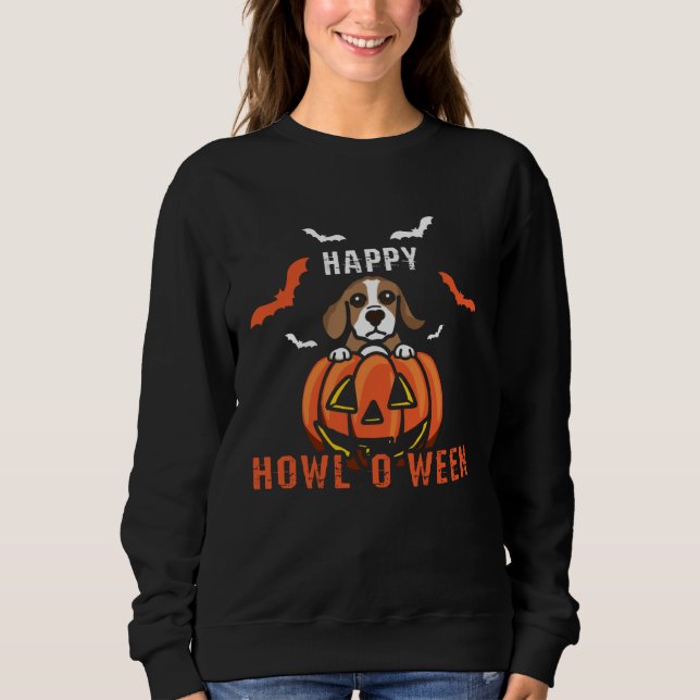 Happy Howloween Howling Beagle Dog Halloween Pumpk T Shirt (Framsida)