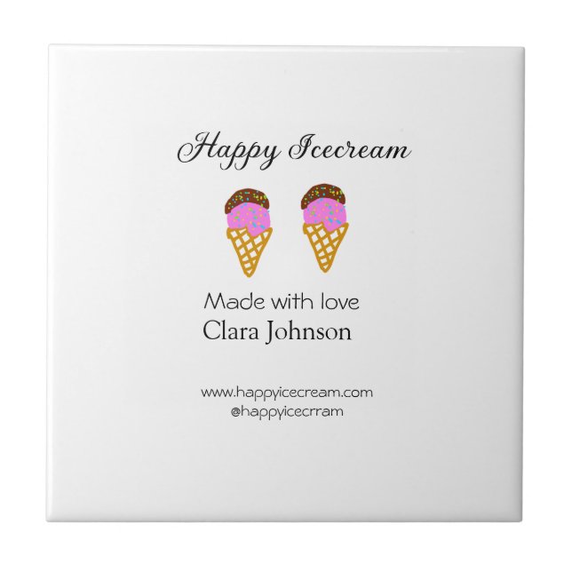 Happy Icecream add name website social media  Kakelplatta (Framsidan)