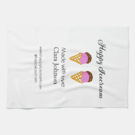 Happy Icecream add name website social media  Kökshandduk