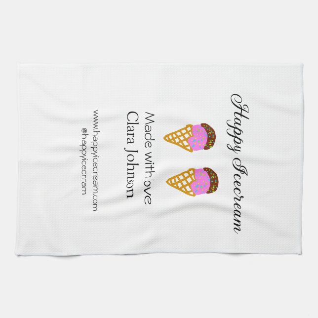 Happy Icecream add name website social media  Kökshandduk (Horisontell)