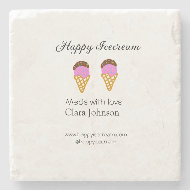 Happy Icecream add name website social media  Stenunderlägg (Framsidan)