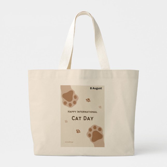 happy international cat day cute paw print design jumbo tygkasse (Baksida)