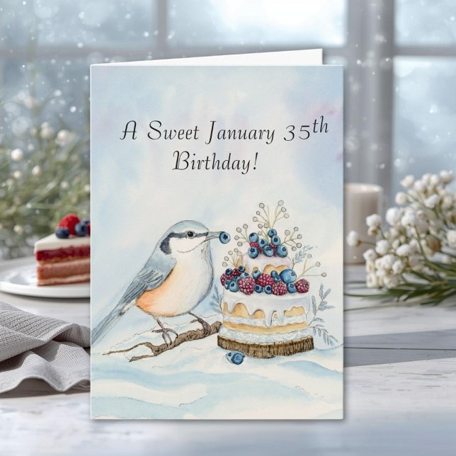 Happy January 35th Birthday Nuthatch Bird Kort (Skapare uppladdad)