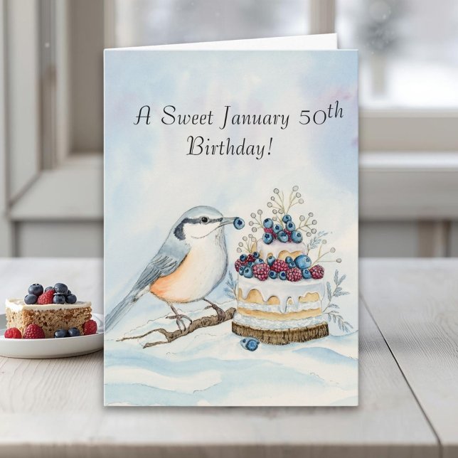Happy January 50th Birthday Nuthatch Bird Kort (Skapare uppladdad)