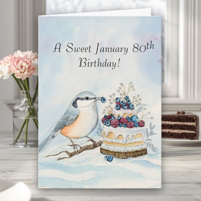 Happy January 80th Birthday Nuthatch Bird Kort (Skapare uppladdad)