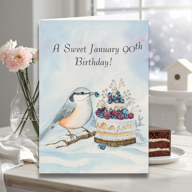 Happy January 90th Birthday Nuthatch Bird Kort (Skapare uppladdad)