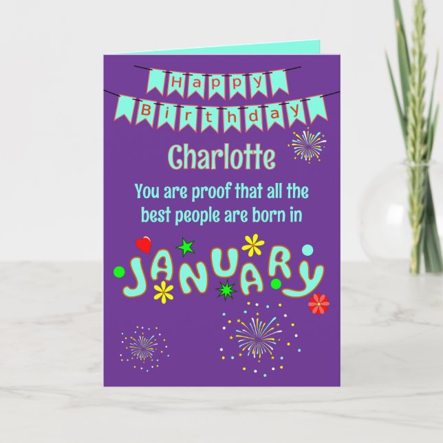 Happy January Birthday Folded Greeting Card Kort (Framsida)