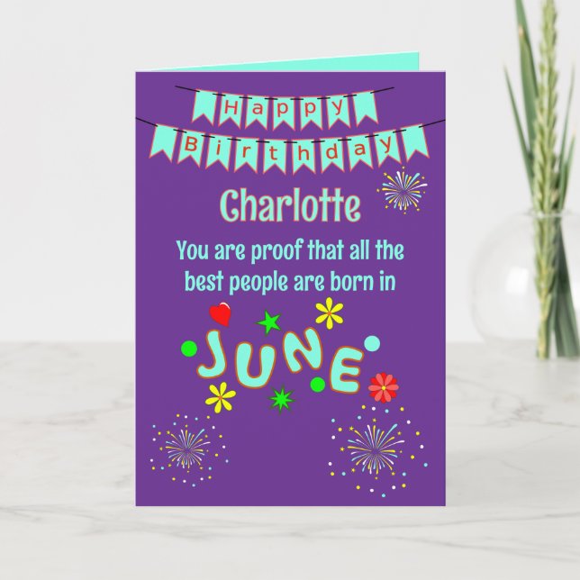 Happy June Birthday Folded Greeting Card Kort (Framsida)