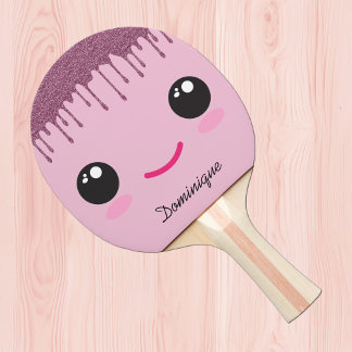 Happy Kawaii Face Faux Glitter Customizable Name  Pingisracket