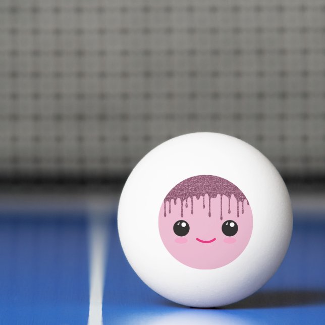 Happy Kawaii Face Faux Glitter Hair Ping Pong Ball Pingisboll (Netto)