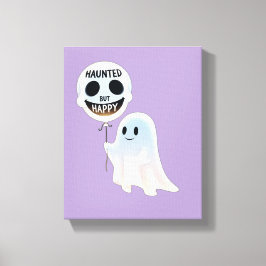 Happy Kawaii Ghost with Skull Balloon Canvastryck