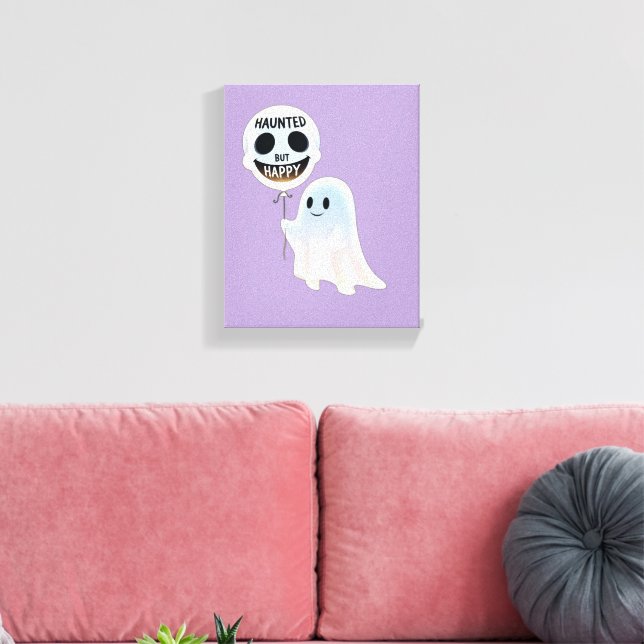 Happy Kawaii Ghost with Skull Balloon Canvastryck (Insitu (Vardagsrum))
