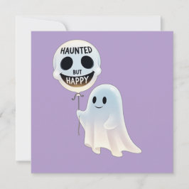 Happy Kawaii Ghost with Skull Balloon Inbjudningar