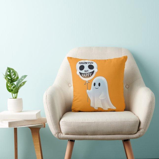 Happy Kawaii Ghost with Skull Balloon Kudde (Stol)