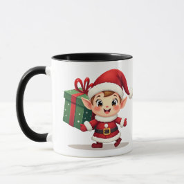 Happy Kawaii Santa's Elf Helper Carrying Gift Mugg