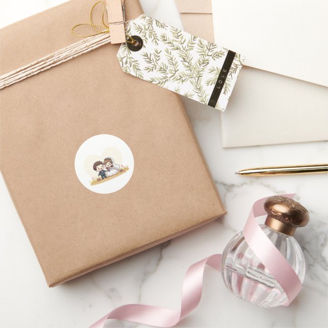 Happy Kawaii Wedding Couple Runt Klistermärke (Gifting)