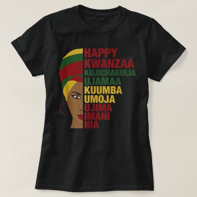 Happy Kwanzaa African Black Woman 7 Principles T Shirt (Design framsida)
