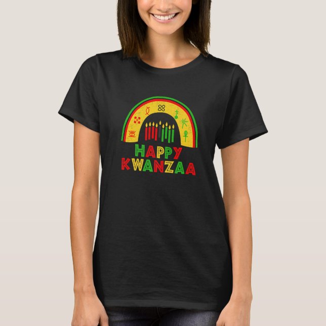 Happy Kwanzaa Decorations Rainbow 7 Seven Principl T Shirt (Framsida)