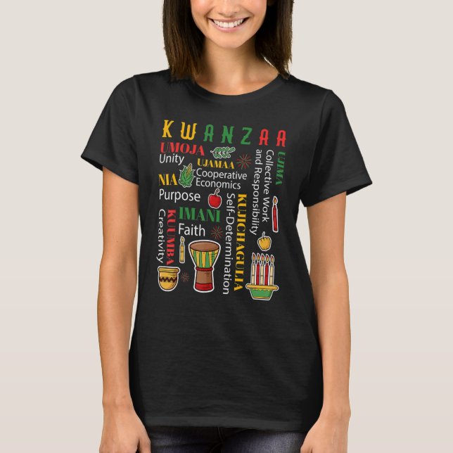 Happy Kwanzaa Drum Kinara Seven Candles Africa T Shirt (Framsida)