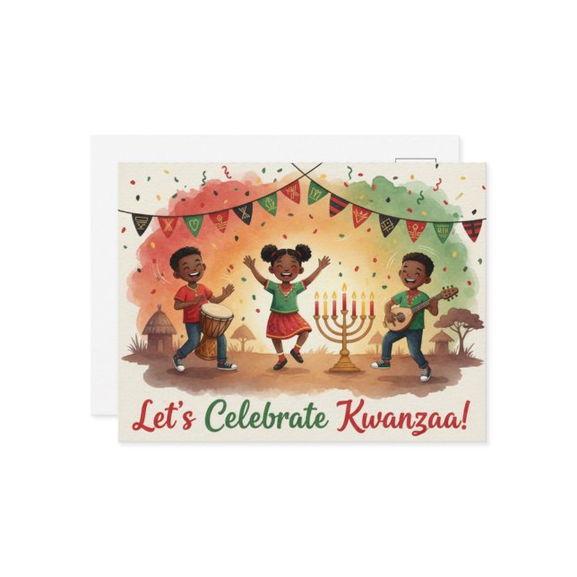 Happy Kwanzaa Kinara Postcard Vykort (Fram/Back In Situ)