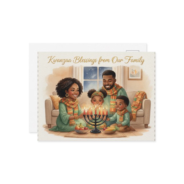 Happy Kwanzaa Kinara Postcard Vykort (Fram/Back In Situ)