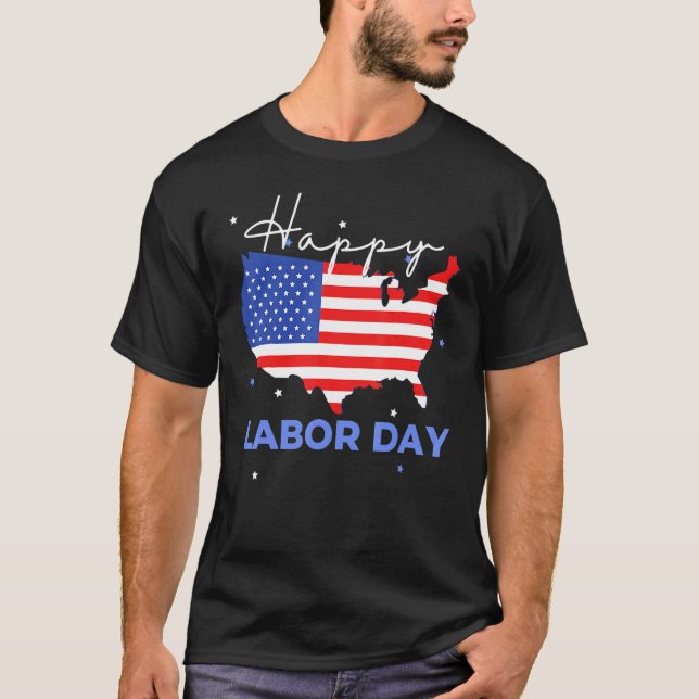 Happy Labor Day Cool US Flag T Shirt (Framsida)