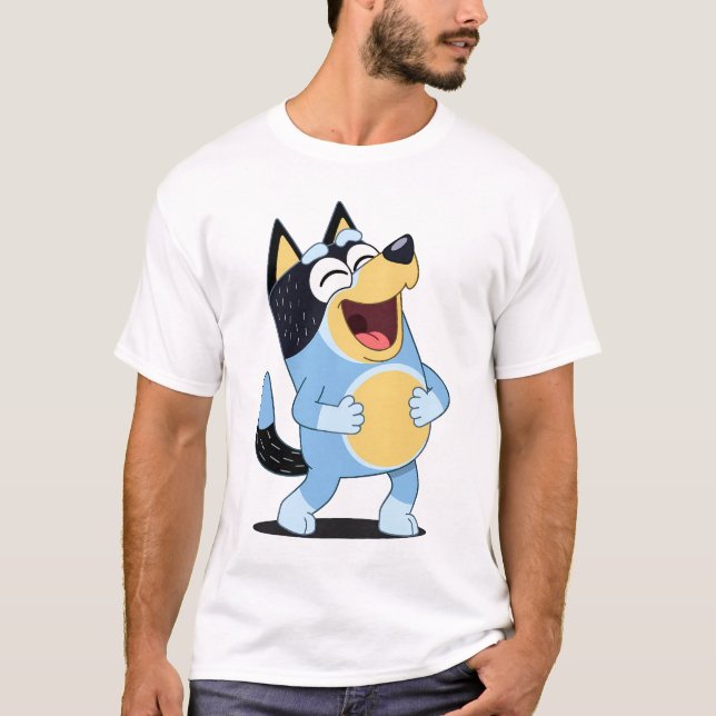 Happy Laughing Blue Dog Cartoon T Shirt (Framsida)
