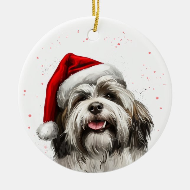 Happy Lhasa Apso Dog Christmas Personalized Julgransprydnad Keramik (Framsidan)